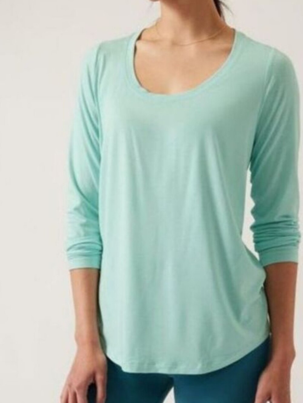 Athleta Stratus II Activewear Top Longsleeve Scoop Neck Reef Green 3X